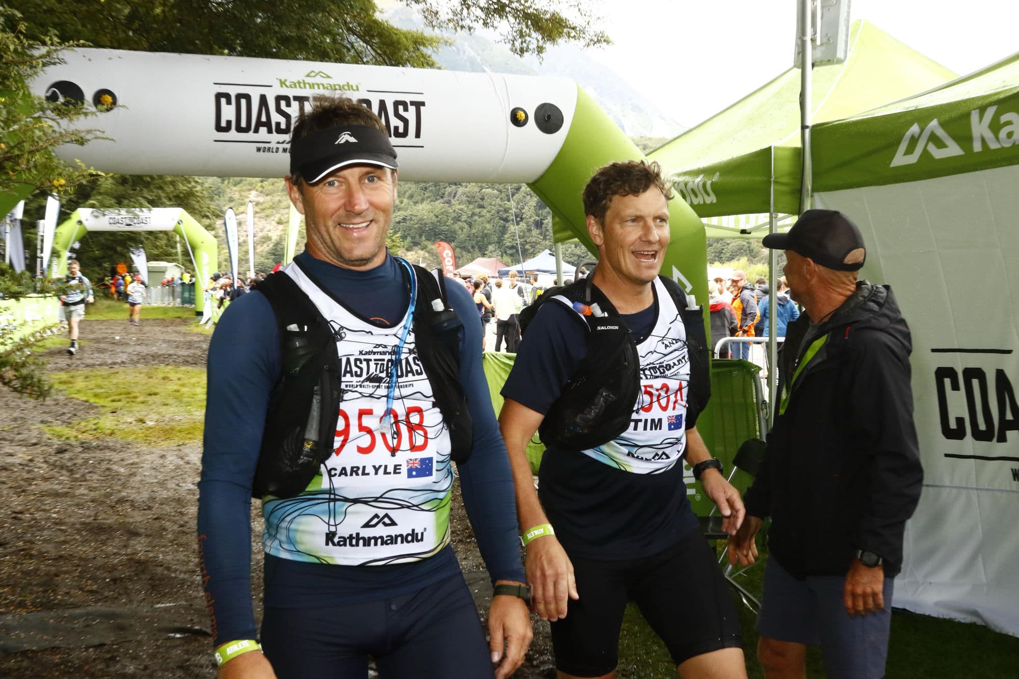 Carlyle Jenkins and teammate Tim at the Coast to Coast New Zealand finish.