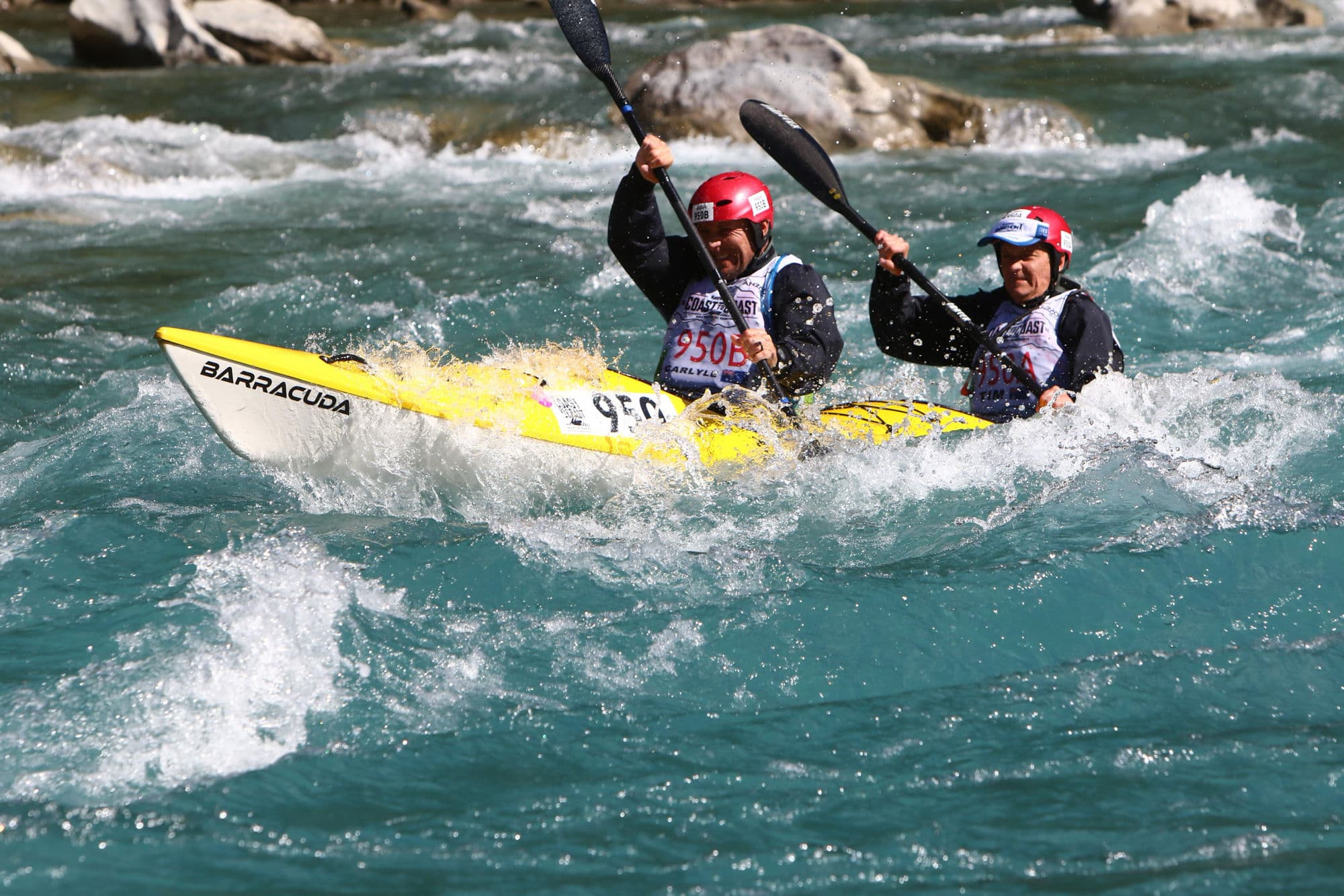 Carlyle Jenkins and teammate Tim during the Coast to Coast New Zealand kayak leg.